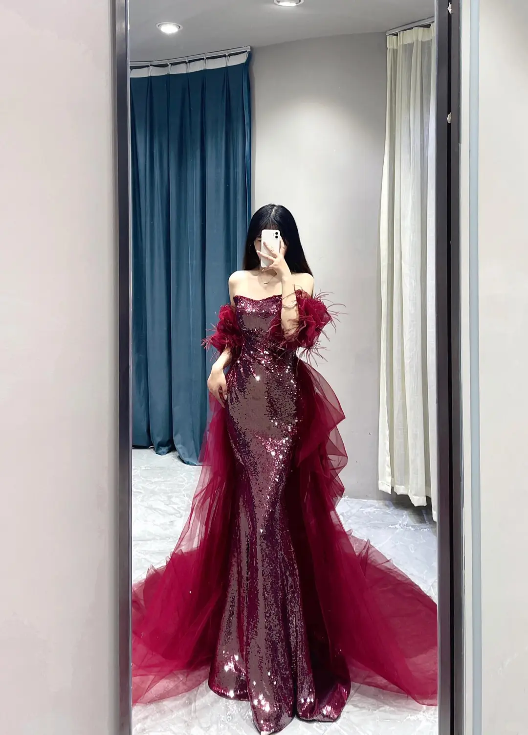 Robe de bal sirène sans bretelles à paillettes bordeaux fendue, tenue de soirée pour 18 ans, RB1781