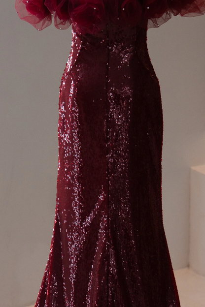Classy Mermaid Off The Shoulder Burgundy Sequin Prom Dresses Formal Dress 18th Birthday Outfits Prom Gown RB1784