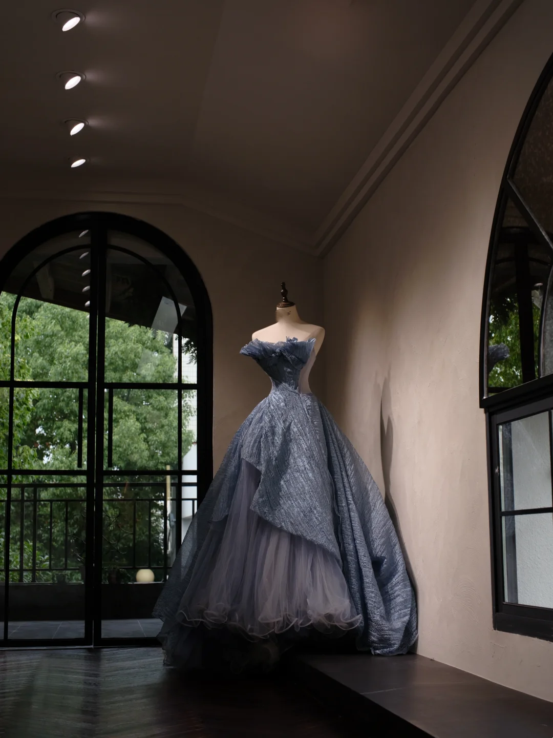 Charmante robe de bal bustier en tulle bleu poudré plissé, longue robe de Quinceanera, Sweet 15/16, RB1797