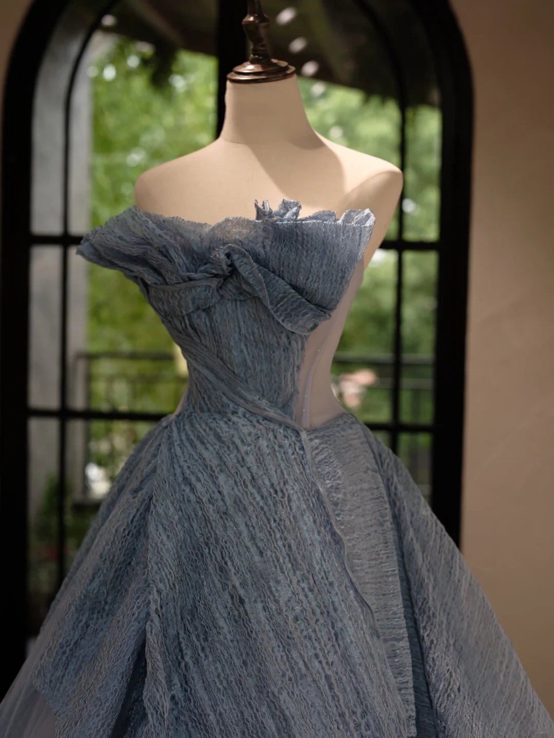 Charmante robe de bal bustier en tulle bleu poudré plissé, longue robe de Quinceanera, Sweet 15/16, RB1797