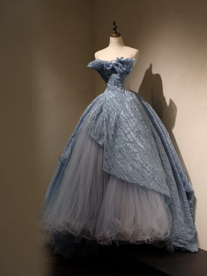 Charmante robe de bal bustier en tulle bleu poudré plissé, longue robe de Quinceanera, Sweet 15/16, RB1797