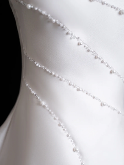Robe de mariée vintage en satin, sans bretelles, longue et ajustée, style robe de bal, RB1846