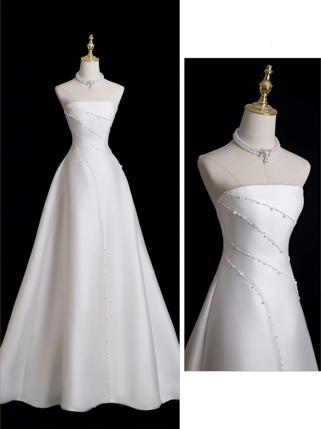 Robe de mariée vintage en satin, sans bretelles, longue et ajustée, style robe de bal, RB1846