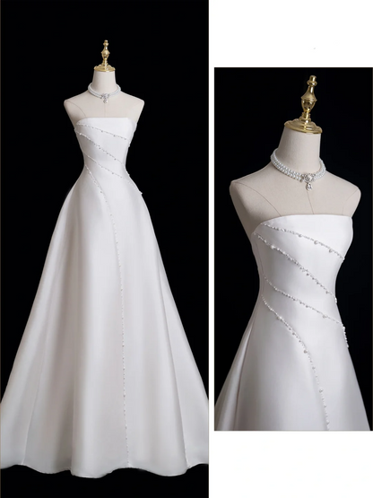 Robe de mariée vintage en satin, sans bretelles, longue et ajustée, style robe de bal, RB1846