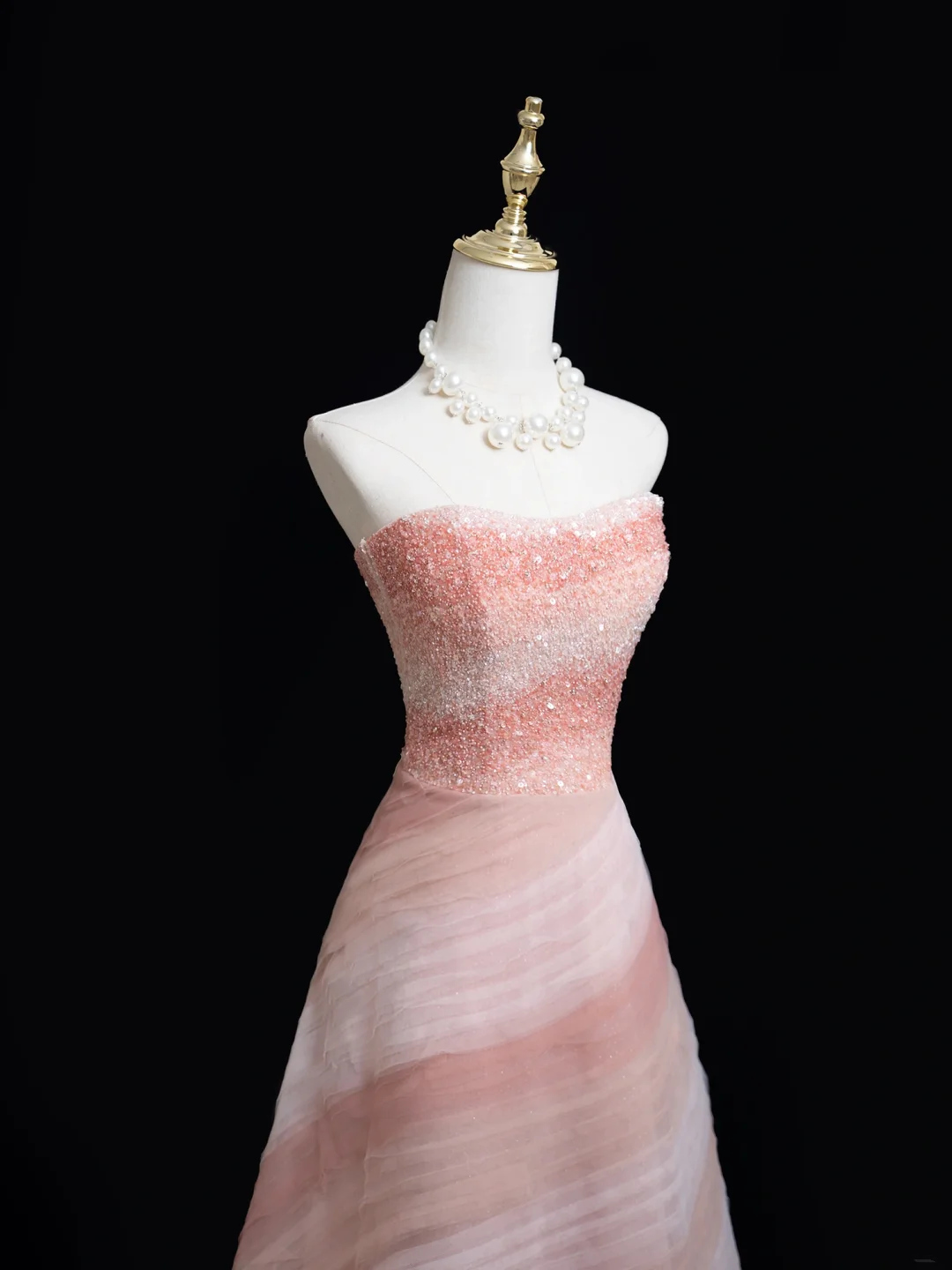 Robe de bal intemporelle sans bretelles en tulle rose perlé, longue robe de bal pour adolescentes, tenue de soirée, tenue d'anniversaire, robe de bal RB1849