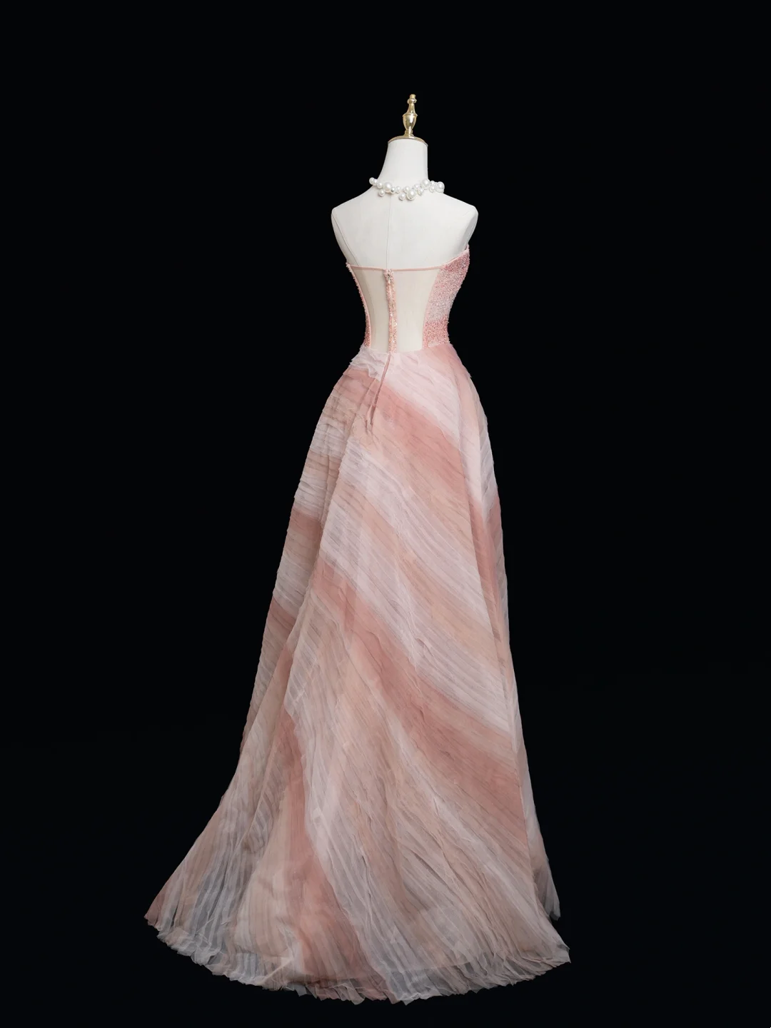 Robe de bal intemporelle sans bretelles en tulle rose perlé, longue robe de bal pour adolescentes, tenue de soirée, tenue d'anniversaire, robe de bal RB1849