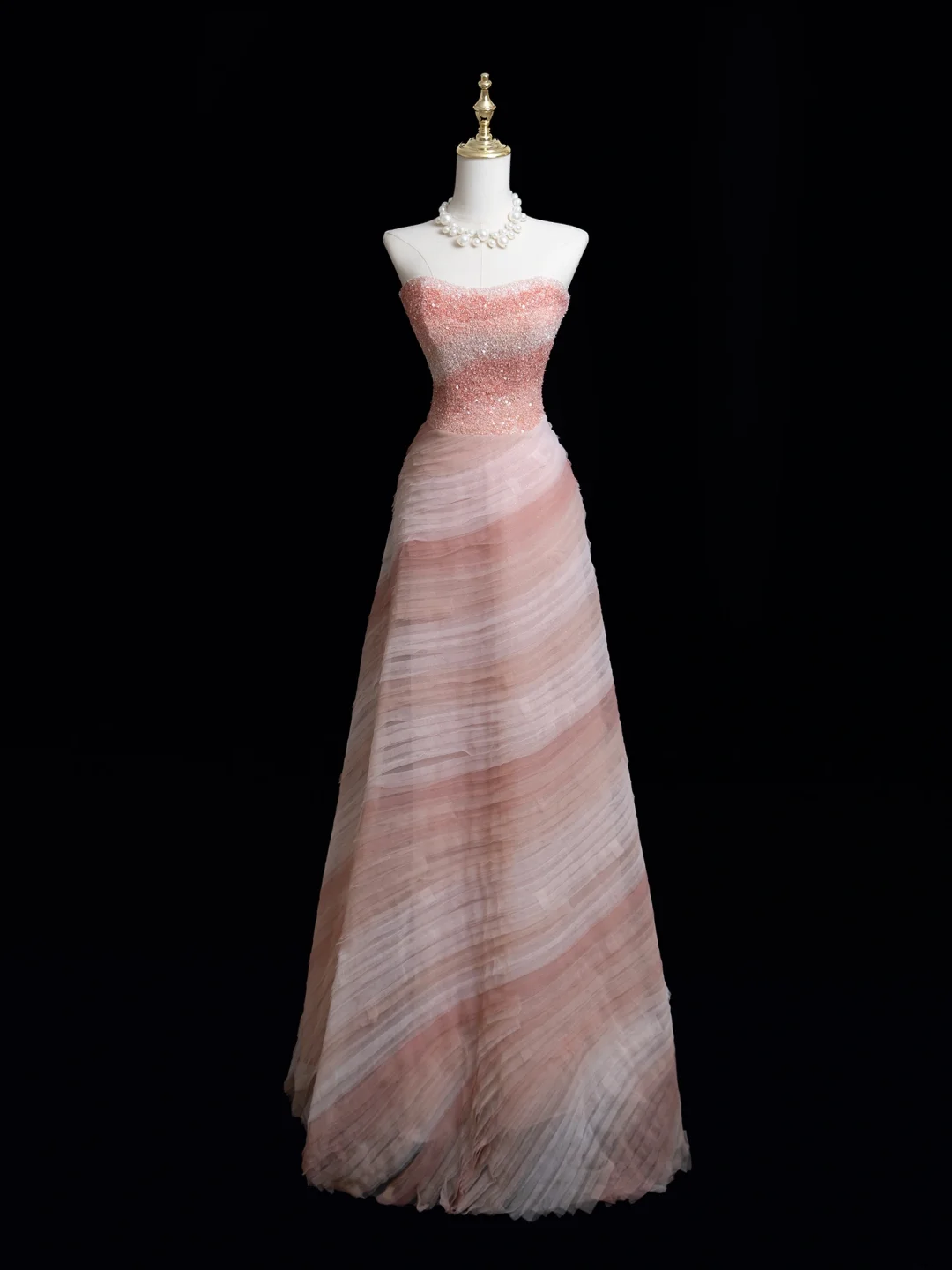 Robe de bal intemporelle sans bretelles en tulle rose perlé, longue robe de bal pour adolescentes, tenue de soirée, tenue d'anniversaire, robe de bal RB1849