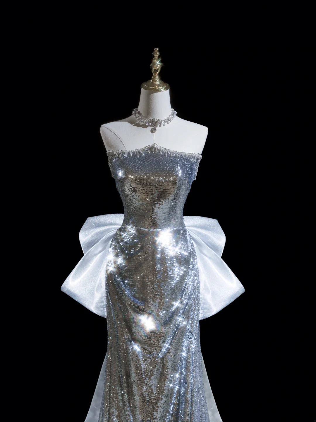 Glitter Mermaid Strapless Sequin Silver Long Prom Dresses For Teens Formal Dress Birthday Outfits Prom Gown RB1919