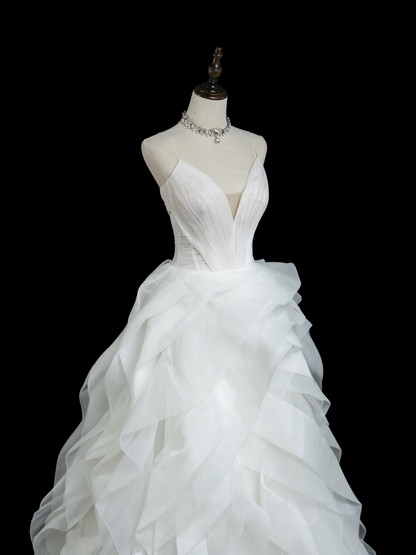 Vintage Ball Gown Spaghetti Strap Sleeveless White Fitted Long Wedding Dress Bride Gown Wedding Dresses RB1852