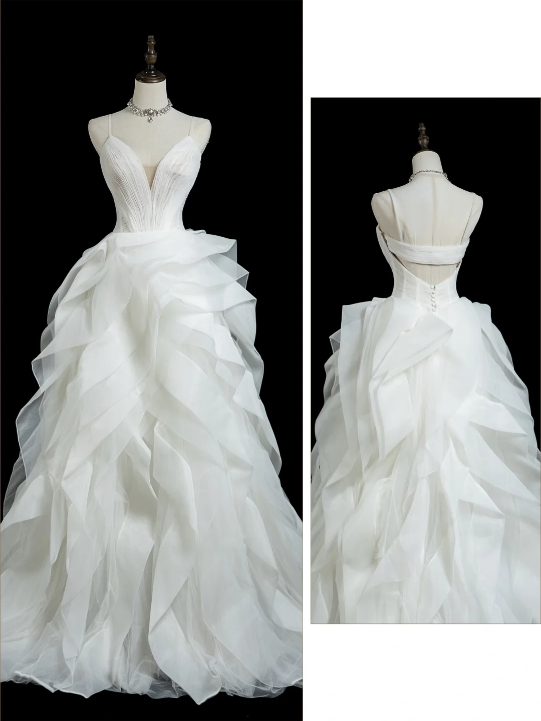 Vintage Ball Gown Spaghetti Strap Sleeveless White Fitted Long Wedding Dress Bride Gown Wedding Dresses RB1852