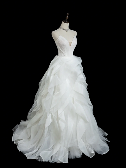 Vintage Ball Gown Spaghetti Strap Sleeveless White Fitted Long Wedding Dress Bride Gown Wedding Dresses RB1852