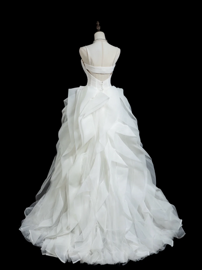 Vintage Ball Gown Spaghetti Strap Sleeveless White Fitted Long Wedding Dress Bride Gown Wedding Dresses RB1852