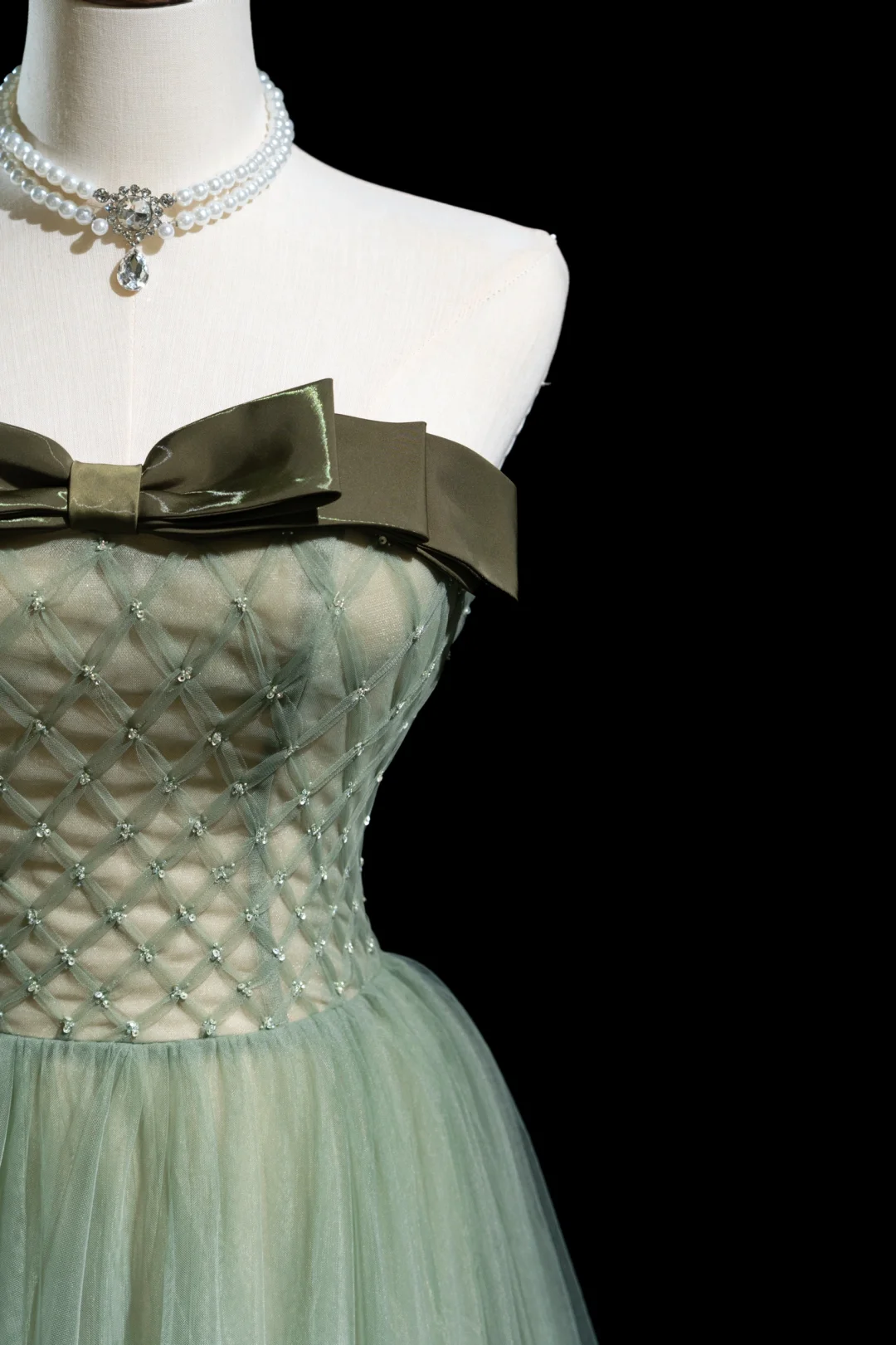 Robe de bal longue en tulle vert clair, coupe trapèze rétro, sans bretelles, tenue de bal pour 18e anniversaire, RB1855