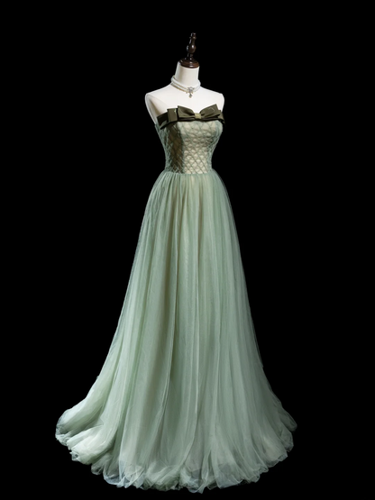 Robe de bal longue en tulle vert clair, coupe trapèze rétro, sans bretelles, tenue de bal pour 18e anniversaire, RB1855