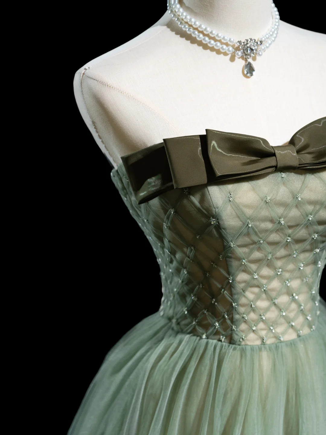 Robe de bal longue en tulle vert clair, coupe trapèze rétro, sans bretelles, tenue de bal pour 18e anniversaire, RB1855