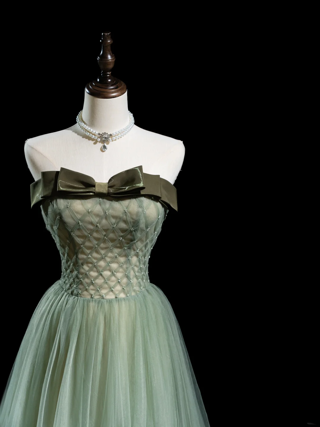 Robe de bal longue en tulle vert clair, coupe trapèze rétro, sans bretelles, tenue de bal pour 18e anniversaire, RB1855