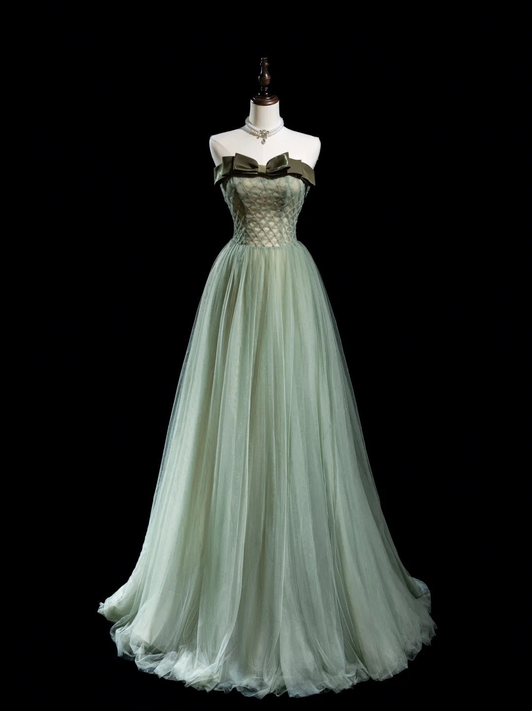 Robe de bal longue en tulle vert clair, coupe trapèze rétro, sans bretelles, tenue de bal pour 18e anniversaire, RB1855
