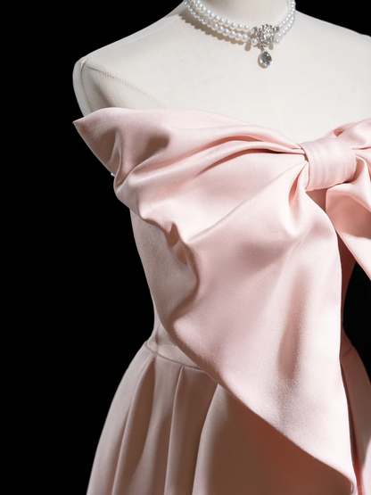 Retro A Line Strapless Pink Satin Long Prom Dresses Impress 18th Birthday Outfits Prom Gown RB1863