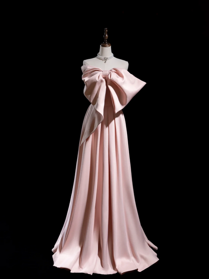 Retro A Line Strapless Pink Satin Long Prom Dresses Impress 18th Birthday Outfits Prom Gown RB1863