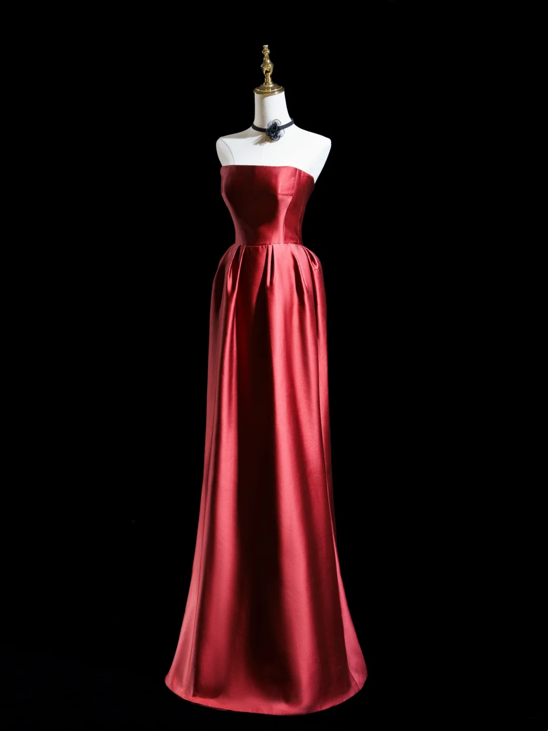 Robe de bal longue en satin bordeaux, coupe trapèze rétro, sans bretelles, tenue de bal impressionnante pour un 18e anniversaire, RB1864