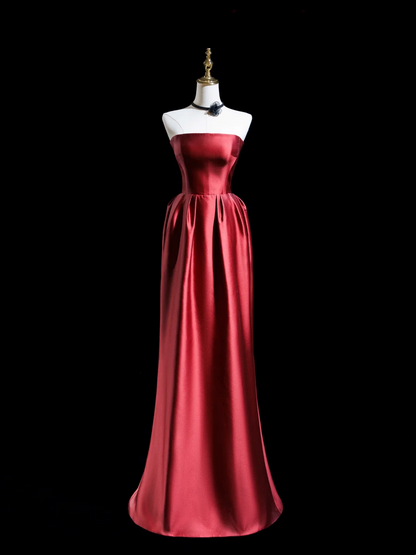 Robe de bal longue en satin bordeaux, coupe trapèze rétro, sans bretelles, tenue de bal impressionnante pour un 18e anniversaire, RB1864