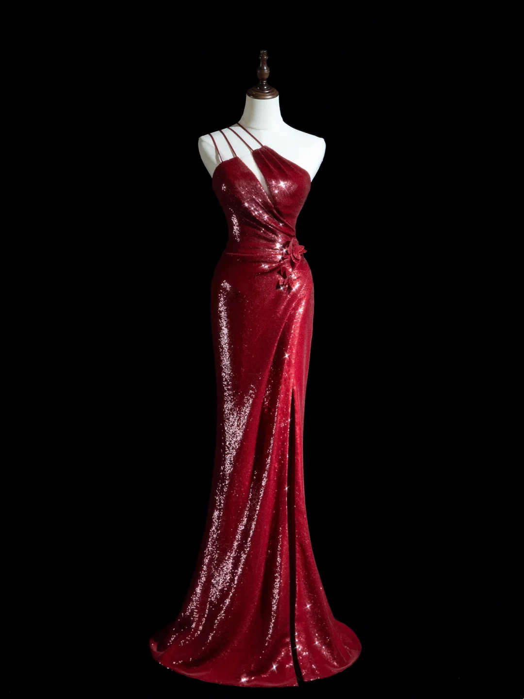 Sparkle Mermaid One Shoulder Burgundy Sequin Long Prom Dresses Impress 18th Birthday Outfits Prom Gown RB1850