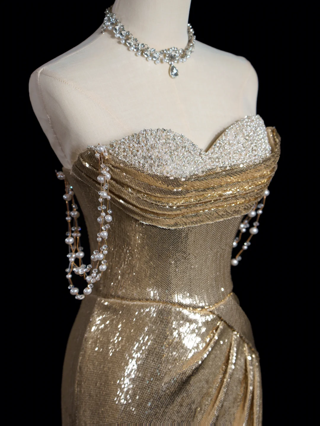 Sparkle Mermaid Sweetheart Gold Sequin Long Prom Dresses Impress 18th Birthday Outfits Prom Gown RB1866