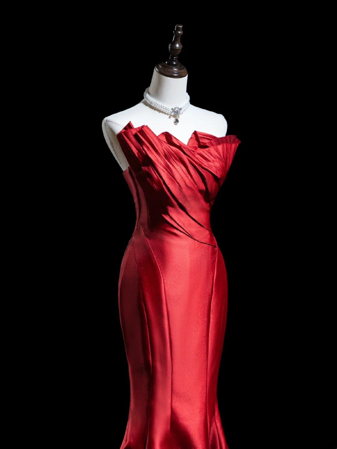 Retro Mermaid Strapless Burgundy Satin Long Prom Dresses Impress 18th Birthday Outfits Prom Gown RB1867