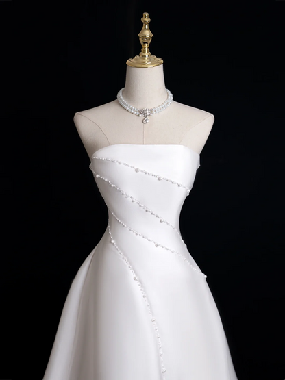 Timeless Ball Gown Strapless Sleeveless Satin Fitted Long Wedding Dress Bride Gown Wedding Dresses RB1876