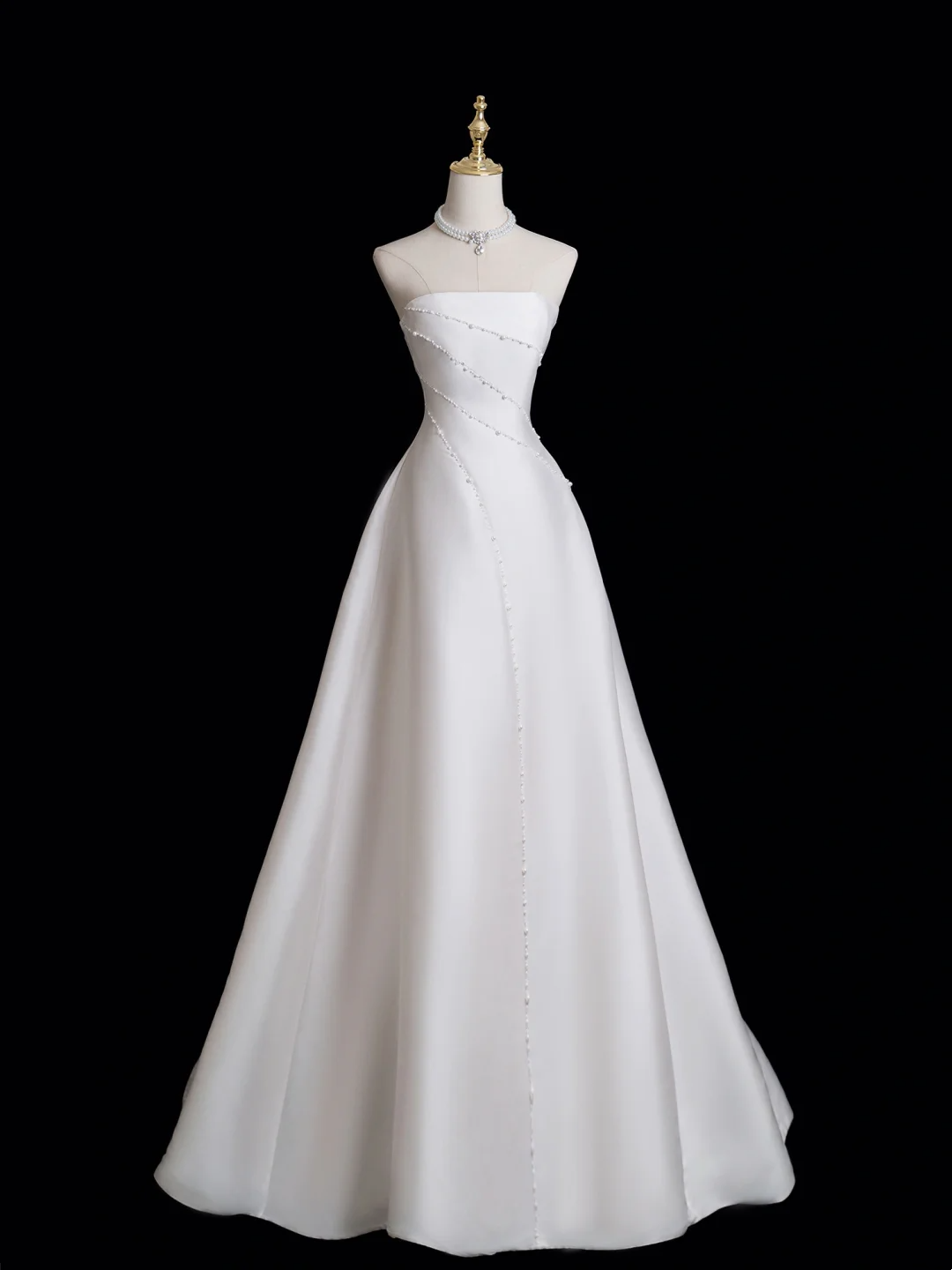 Timeless Ball Gown Strapless Sleeveless Satin Fitted Long Wedding Dress Bride Gown Wedding Dresses RB1876