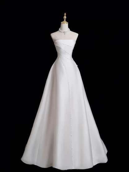 Timeless Ball Gown Strapless Sleeveless Satin Fitted Long Wedding Dress Bride Gown Wedding Dresses RB1876
