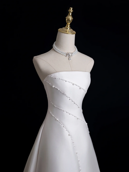Timeless Ball Gown Strapless Sleeveless Satin Fitted Long Wedding Dress Bride Gown Wedding Dresses RB1876
