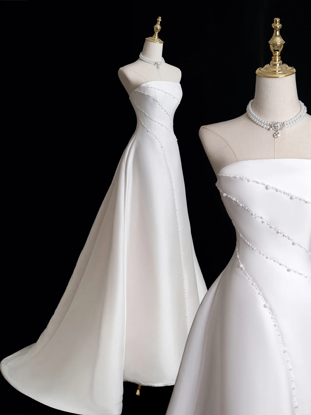 Timeless Ball Gown Strapless Sleeveless Satin Fitted Long Wedding Dress Bride Gown Wedding Dresses RB1876