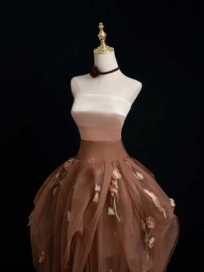 Retro Ball Gown Strapless Brown Tulle Prom Dresses Impress 18th Birthday Outfits Prom Gown RB1878