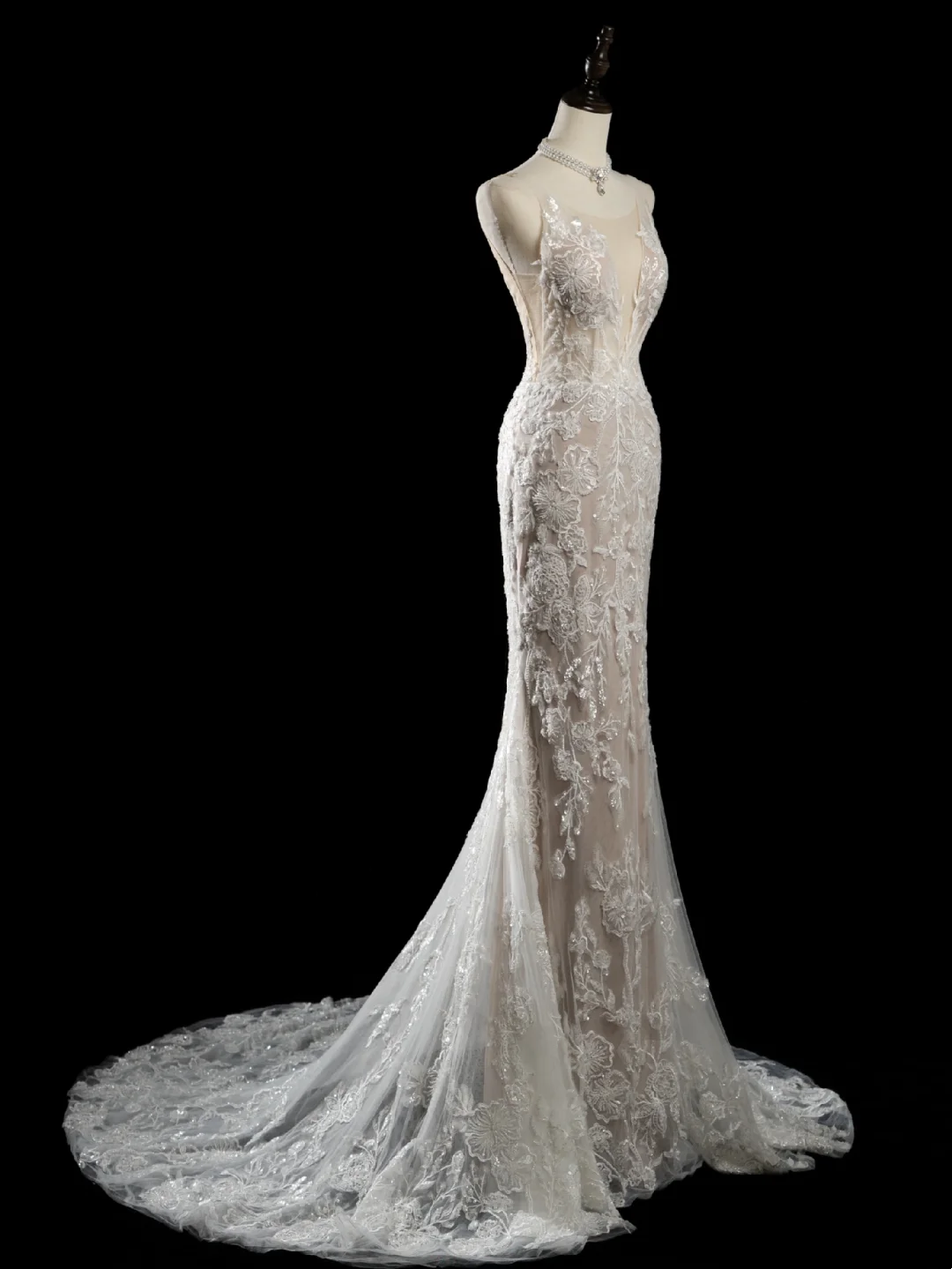 Robe de mariée sirène vintage à bretelles spaghetti, sans manches, en dentelle à paillettes, ajustée et perlée, longue, RB1879