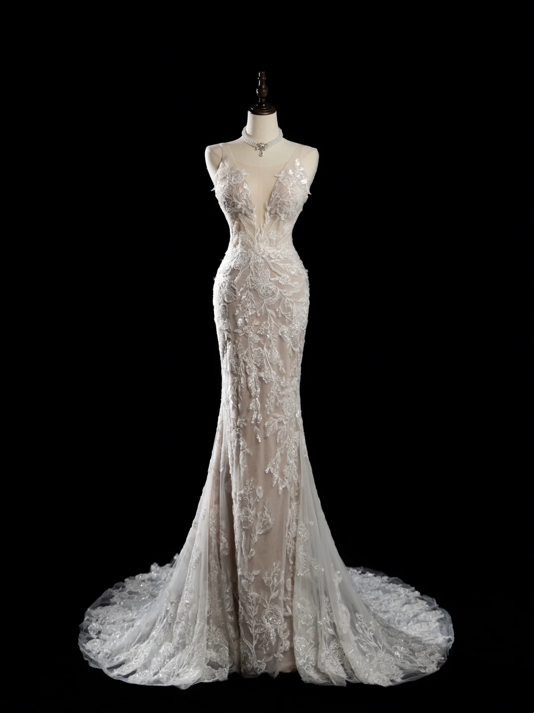 Robe de mariée sirène vintage à bretelles spaghetti, sans manches, en dentelle à paillettes, ajustée et perlée, longue, RB1879