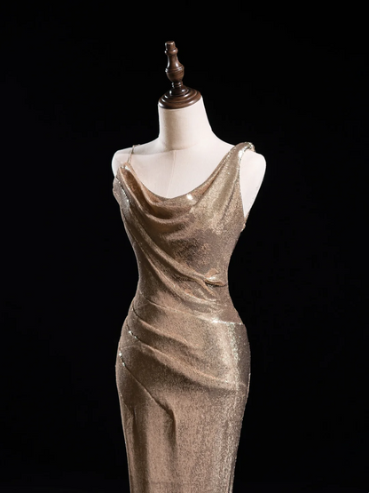 Robe de bal longue à paillettes, style sirène scintillant, bretelles asymétriques, champagne, tenue de bal pour 18 ans, RB1879