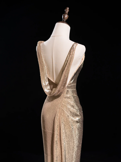 Robe de bal longue à paillettes, style sirène scintillant, bretelles asymétriques, champagne, tenue de bal pour 18 ans, RB1879