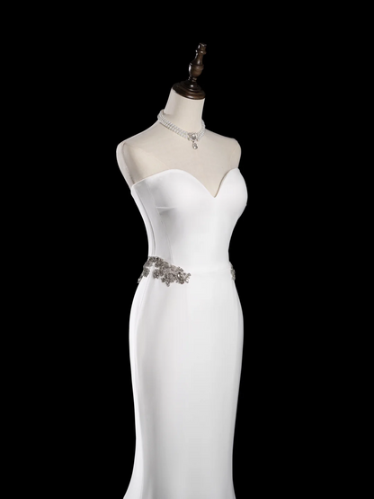 Timeless Mermaid Sweetheart Sleeveless Satin Fitted Long Wedding Dress Bride Gown Wedding Dresses RB1880
