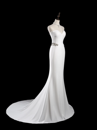 Timeless Mermaid Sweetheart Sleeveless Satin Fitted Long Wedding Dress Bride Gown Wedding Dresses RB1880