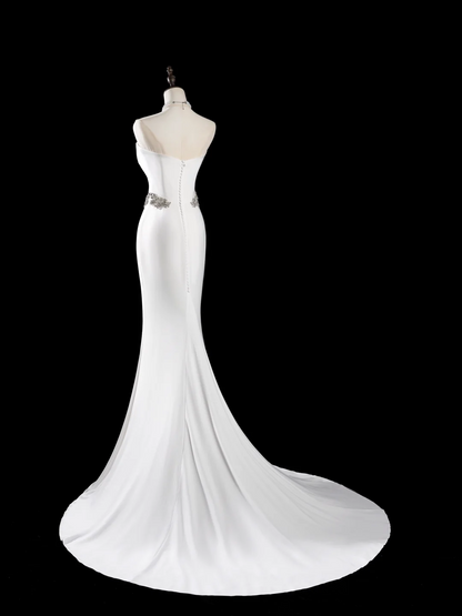 Timeless Mermaid Sweetheart Sleeveless Satin Fitted Long Wedding Dress Bride Gown Wedding Dresses RB1880