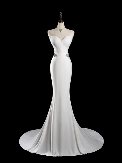 Timeless Mermaid Sweetheart Sleeveless Satin Fitted Long Wedding Dress Bride Gown Wedding Dresses RB1880
