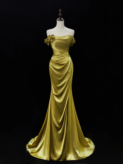 Robe de bal élégante sirène à épaules dénudées en satin vert, longue, tenue de bal impressionnante pour un 18e anniversaire, RB1880