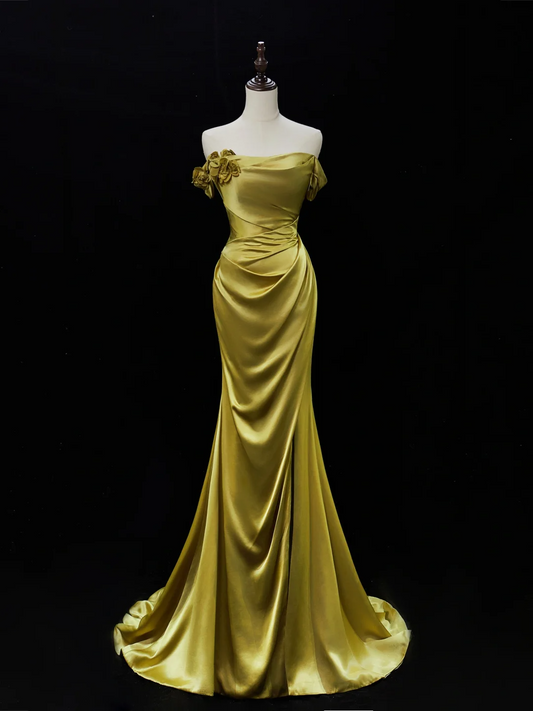 Elegant Mermaid Off The Shoulder Satin Green Long Prom Dresses Impress 18th Birthday Outfits Prom Gown RB1880