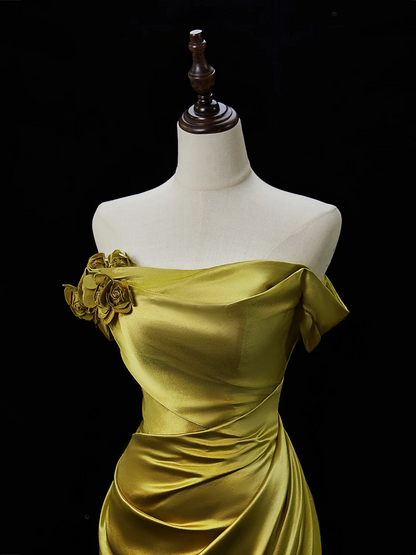 Robe de bal élégante sirène à épaules dénudées en satin vert, longue, tenue de bal impressionnante pour un 18e anniversaire, RB1880