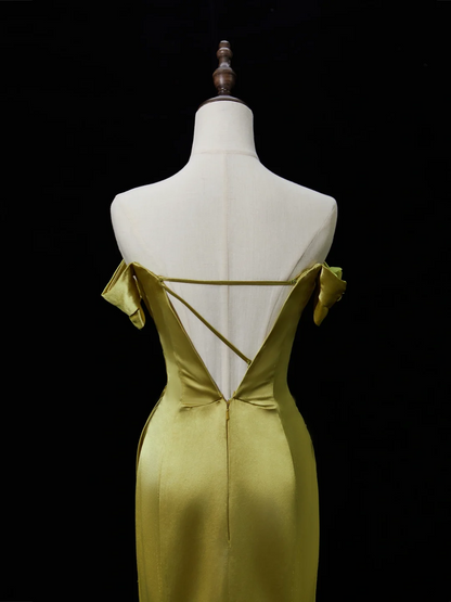 Robe de bal élégante sirène à épaules dénudées en satin vert, longue, tenue de bal impressionnante pour un 18e anniversaire, RB1880