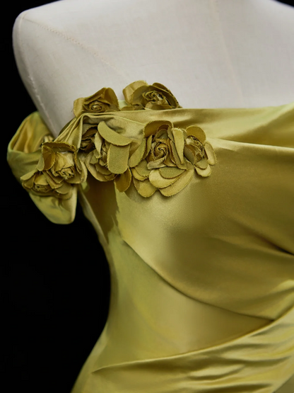 Robe de bal élégante sirène à épaules dénudées en satin vert, longue, tenue de bal impressionnante pour un 18e anniversaire, RB1880