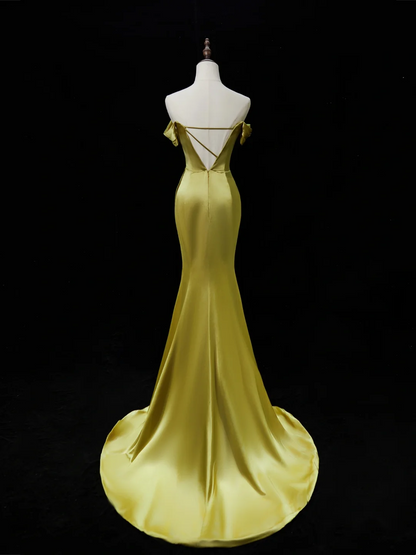Robe de bal élégante sirène à épaules dénudées en satin vert, longue, tenue de bal impressionnante pour un 18e anniversaire, RB1880