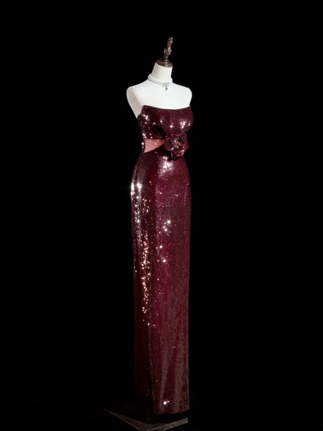 Sparkle Sheath Strapless Burgundy Sequin Long Prom Dresses Impress 18th Birthday Outfits Prom Gown RB1888
