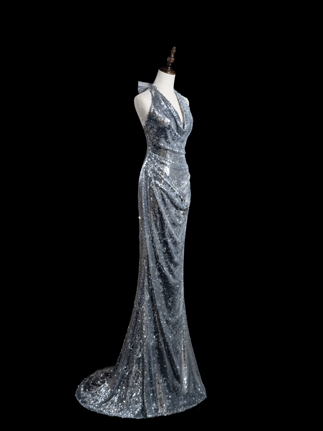 Robe de bal longue style sirène rétro à paillettes argentées et dos nu, tenue de bal impressionnante pour un 18e anniversaire (RB1889)